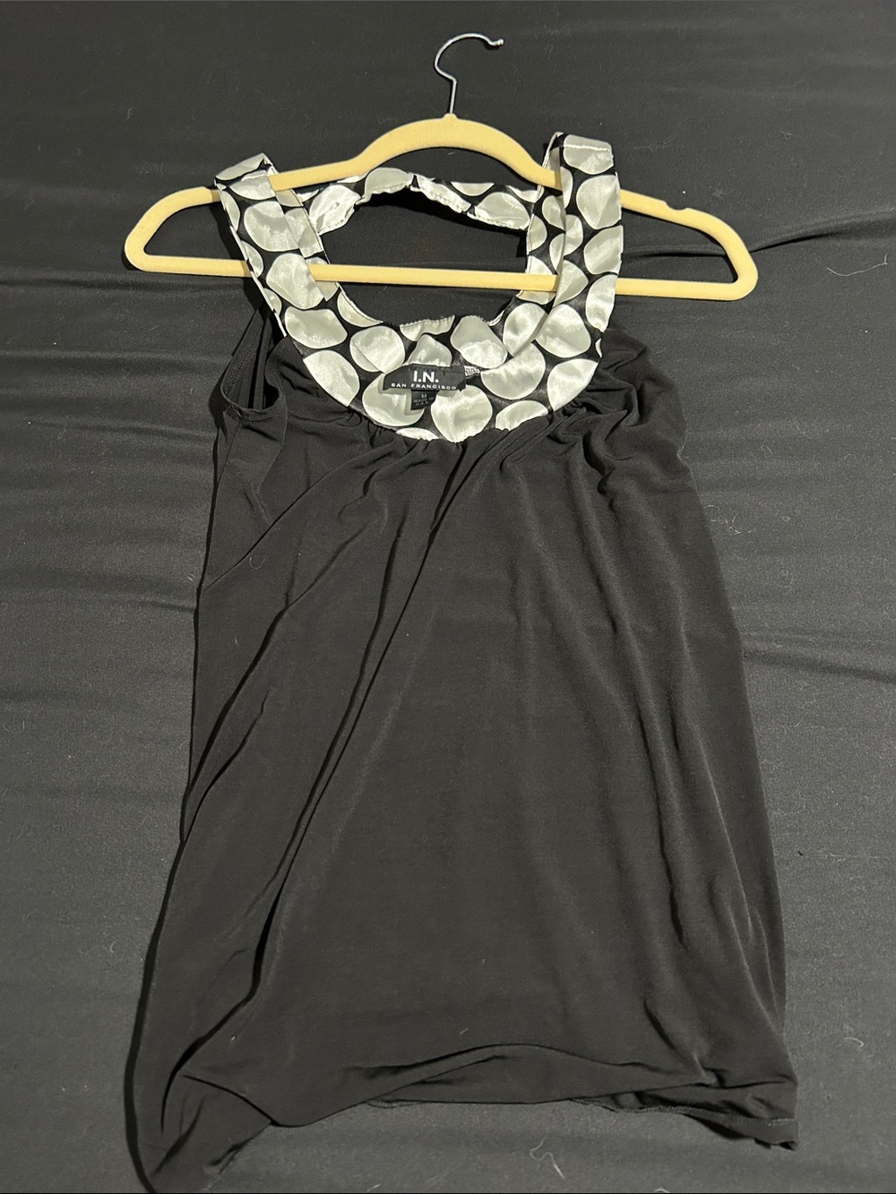 I.N. Studio Black Tank with Silver Polka-Print Neckline